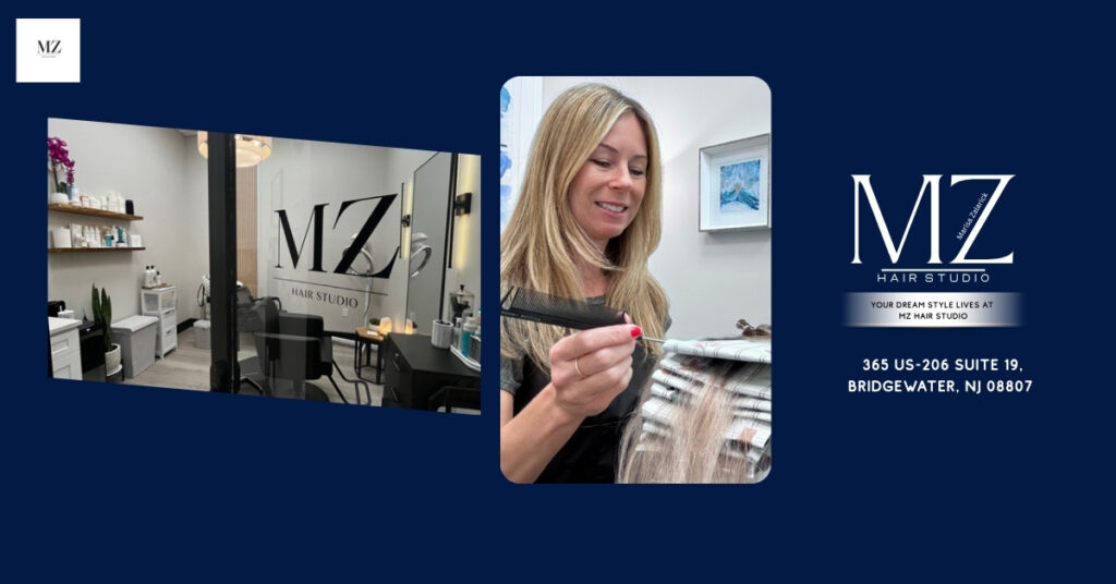 MZ Hair Studio logo and address in Bridgewater, New Jersey